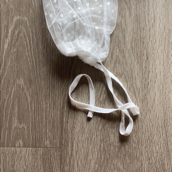 White Polka Dot Mesh Top - Picture 3 of 4